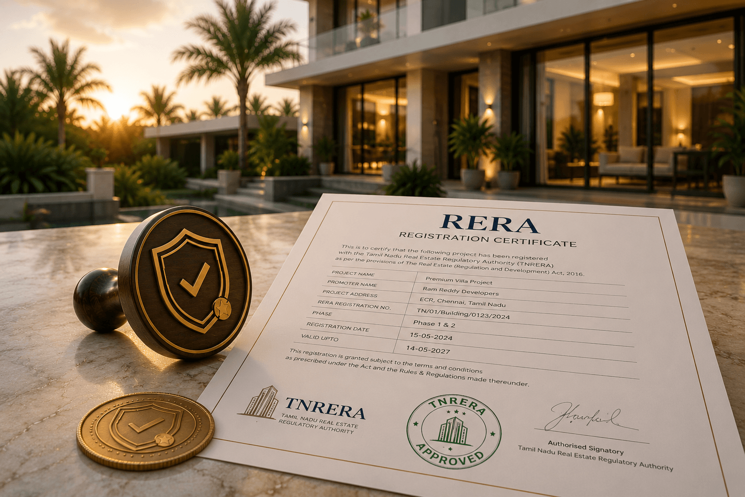 DTCP and RERA approval status for Bayfront villa plots