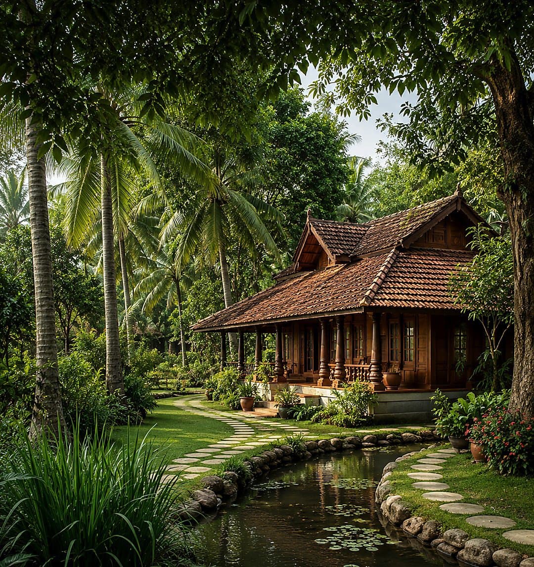Jungle-villa and reflection pond at Aranya Farms