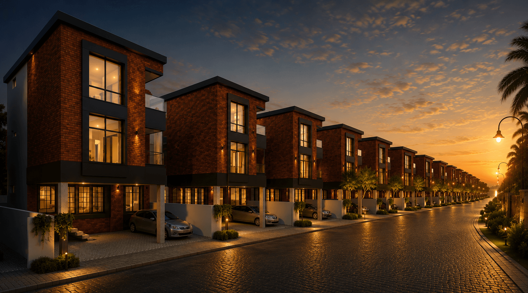 Aerial render of a luxury villa complex near Azure Bay, East Coast Road, Chennai