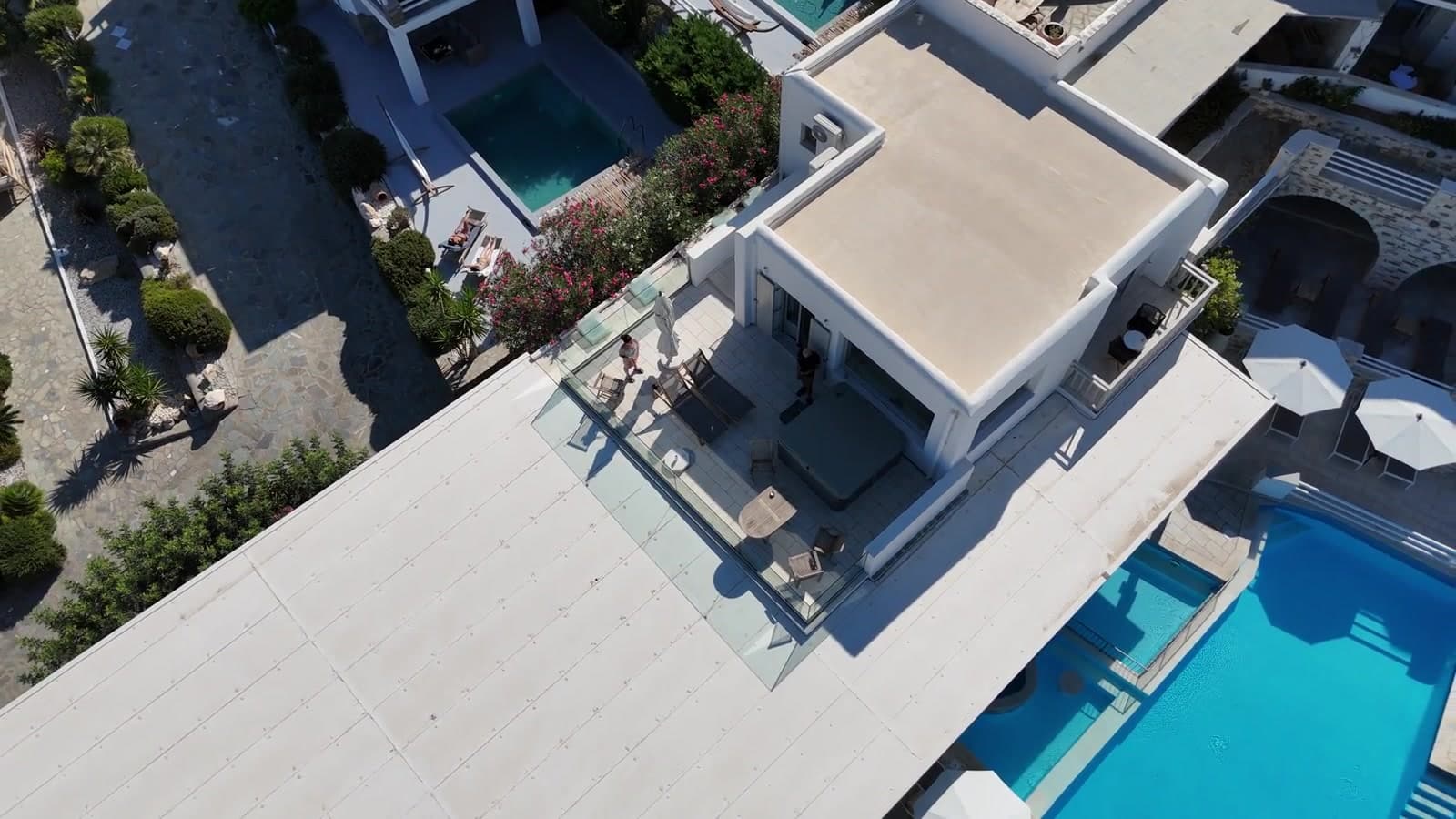 Aerial view of a luxury villa complex near Azure Bay on East Coast Road (ECR), Chennai