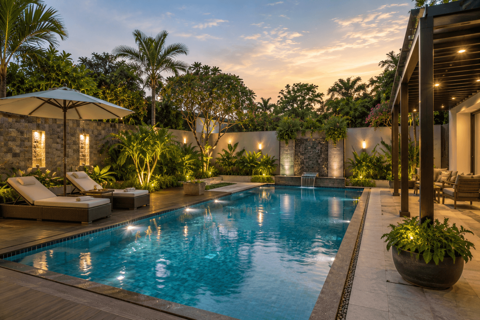 Banyan Bay villa at dusk on East Coast Road, Chennai